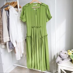 Light Green Flowy Pleated Midi Dress